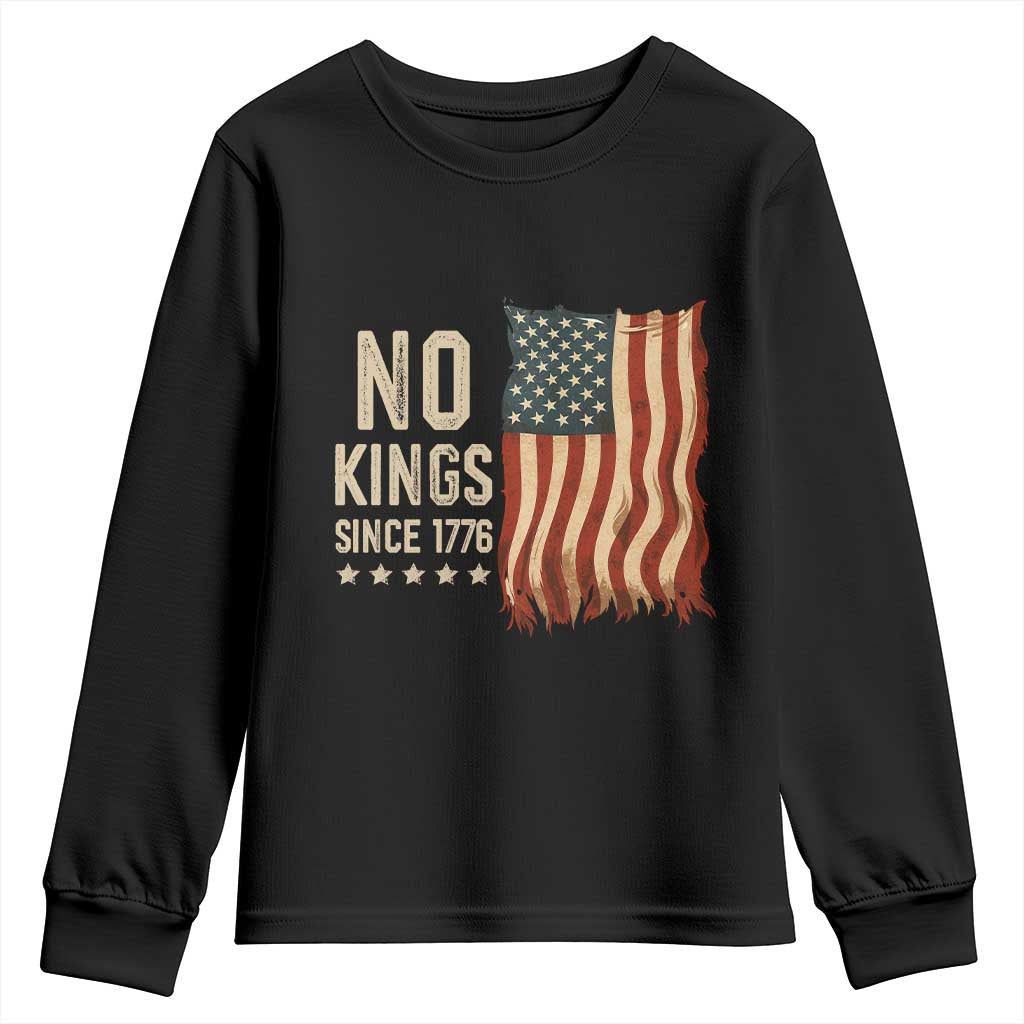 No Kings Since 1776 Youth Sweatshirt Patriotic 4th Of July Distressed American Flag TS02 Black Print Your Wear