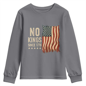 No Kings Since 1776 Youth Sweatshirt Patriotic 4th Of July Distressed American Flag TS02 Charcoal Print Your Wear