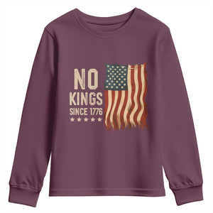 No Kings Since 1776 Youth Sweatshirt Patriotic 4th Of July Distressed American Flag TS02 Maroon Print Your Wear