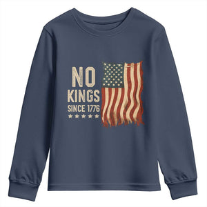 No Kings Since 1776 Youth Sweatshirt Patriotic 4th Of July Distressed American Flag TS02 Navy Print Your Wear