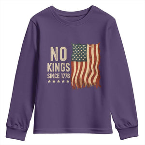 No Kings Since 1776 Youth Sweatshirt Patriotic 4th Of July Distressed American Flag TS02 Purple Print Your Wear