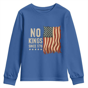 No Kings Since 1776 Youth Sweatshirt Patriotic 4th Of July Distressed American Flag TS02 Royal Blue Print Your Wear