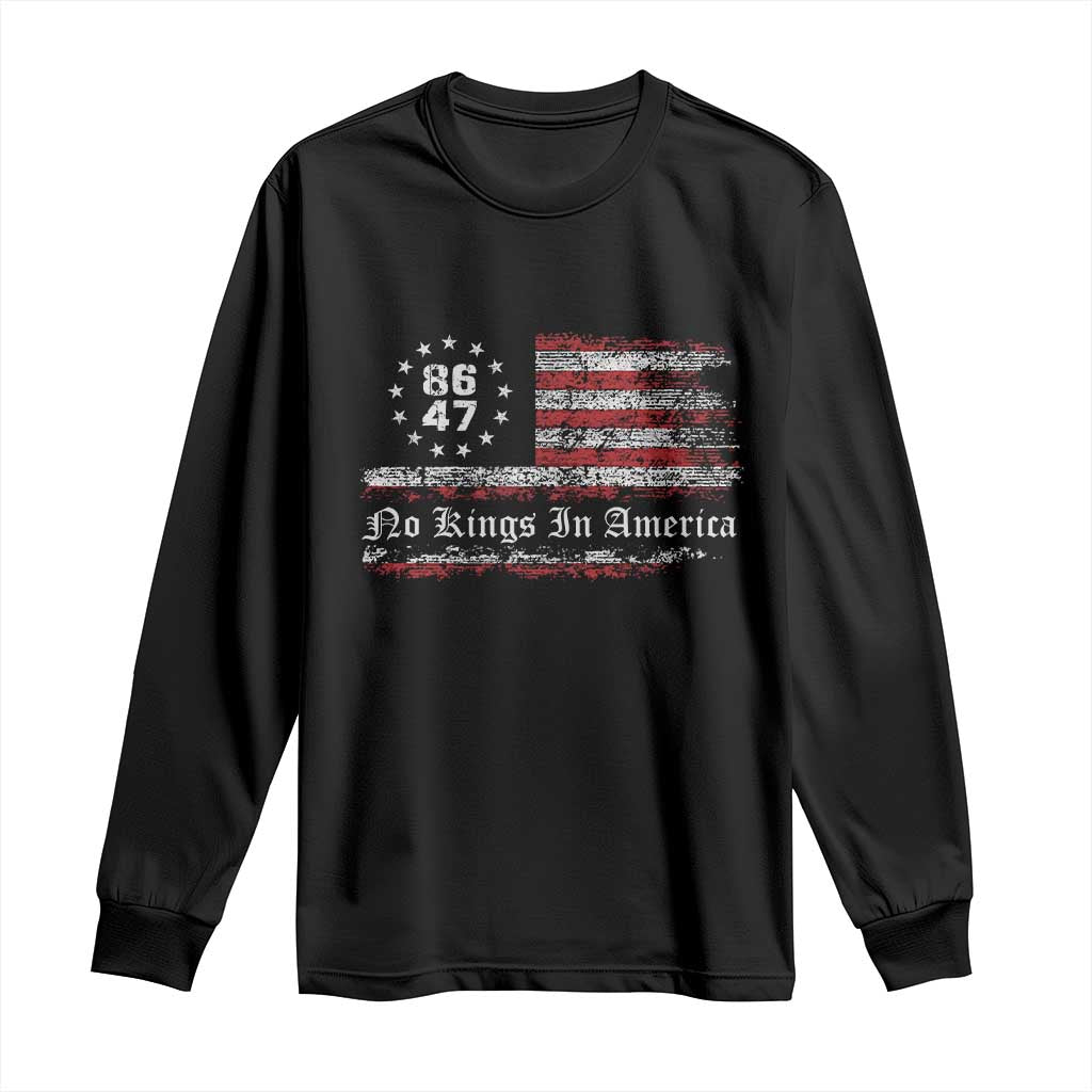No Kings in America Long Sleeve Shirt 86 47 US Flag Impeach 47 TS10 Black Print Your Wear