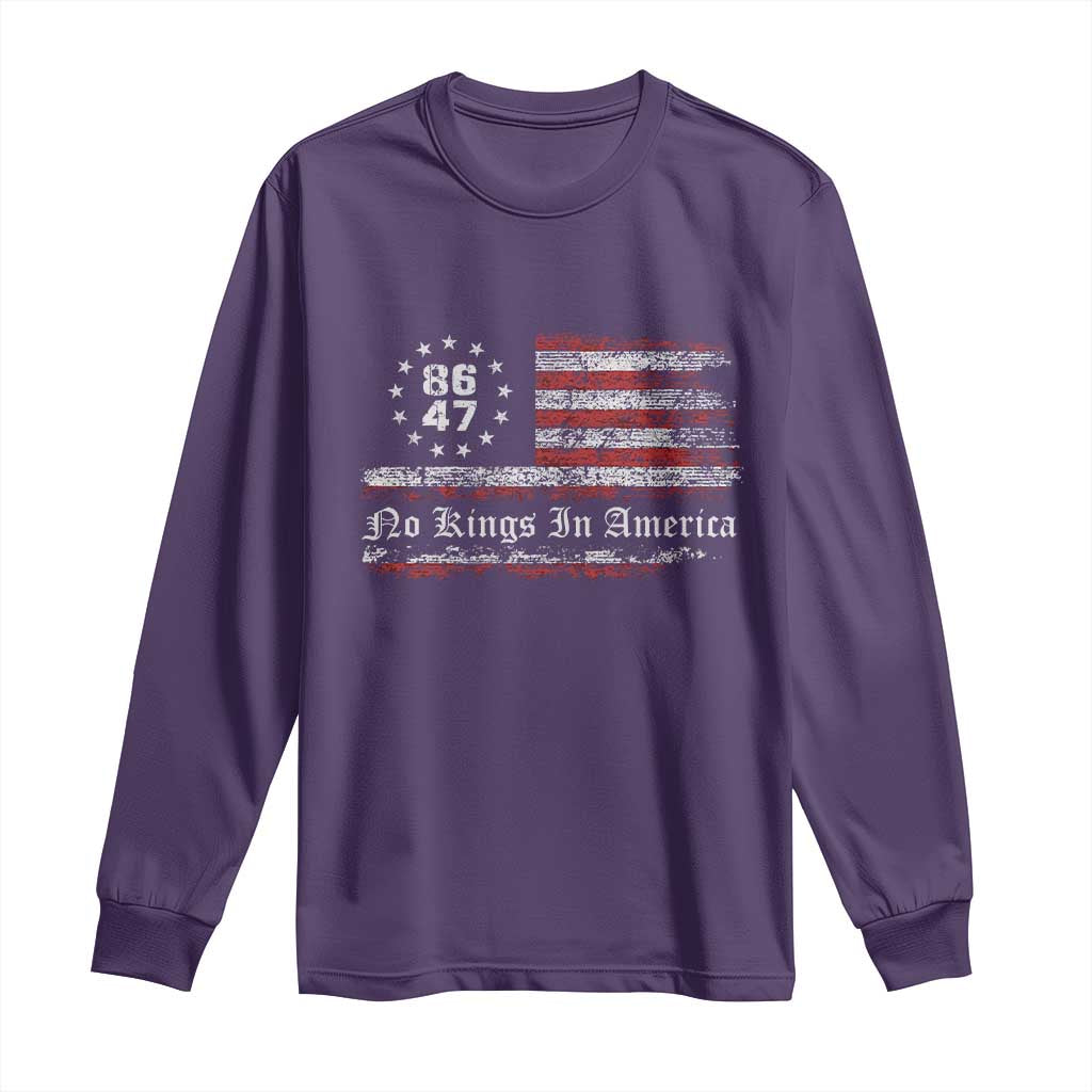 No Kings in America Long Sleeve Shirt 86 47 US Flag Impeach 47 TS10 Purple Print Your Wear