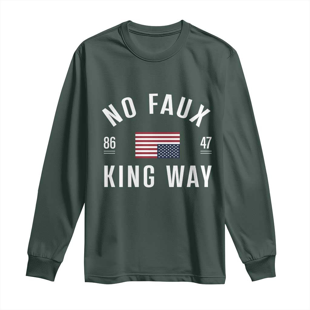 No Kings in America Long Sleeve Shirt US Flag Upside Down TS10 Dark Forest Green Print Your Wear