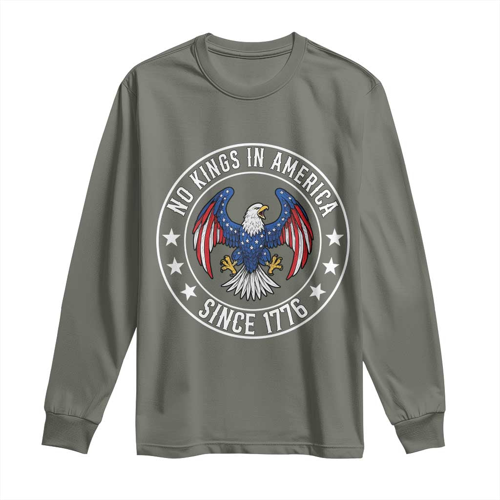 No Kings in America Patriotic Eagle Long Sleeve Shirt Since 1776 4th of July USA Independence Day TS02 Military Green Print Your Wear
