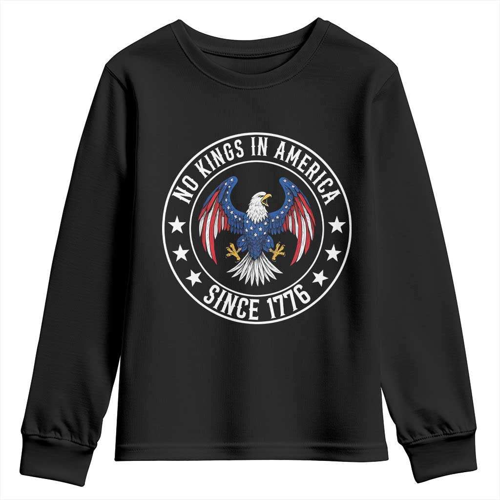 No Kings in America Patriotic Eagle Youth Sweatshirt Since 1776 4th of July USA Independence Day TS02 Black Print Your Wear