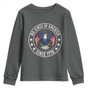 No Kings in America Patriotic Eagle Youth Sweatshirt Since 1776 4th of July USA Independence Day TS02 Dark Heather Print Your Wear
