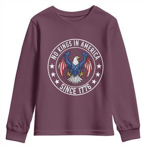 No Kings in America Patriotic Eagle Youth Sweatshirt Since 1776 4th of July USA Independence Day TS02 Maroon Print Your Wear
