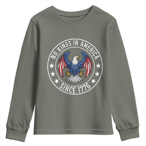 No Kings in America Patriotic Eagle Youth Sweatshirt Since 1776 4th of July USA Independence Day TS02 Military Green Print Your Wear