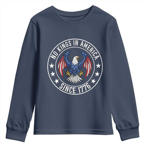 No Kings in America Patriotic Eagle Youth Sweatshirt Since 1776 4th of July USA Independence Day TS02 Navy Print Your Wear