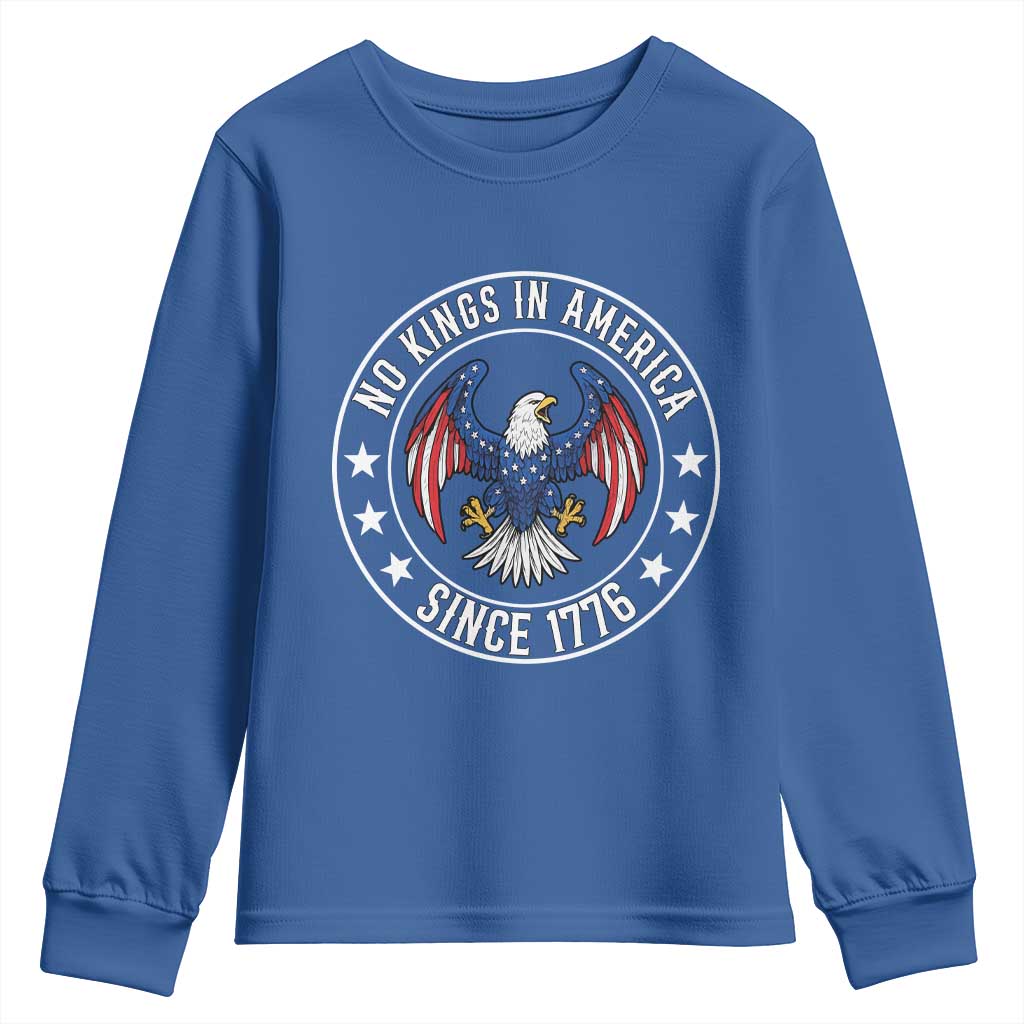 No Kings in America Patriotic Eagle Youth Sweatshirt Since 1776 4th of July USA Independence Day TS02 Royal Blue Print Your Wear