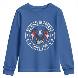 No Kings in America Patriotic Eagle Youth Sweatshirt Since 1776 4th of July USA Independence Day TS02 Royal Blue Print Your Wear