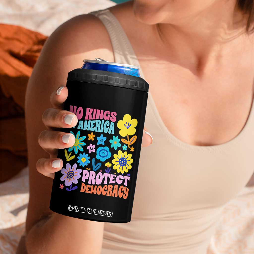 No Kings in America Protect Democracy 4 in 1 Can Cooler Tumbler Colorful Flowers Patriotic Feminists TS02 Print Your Wear