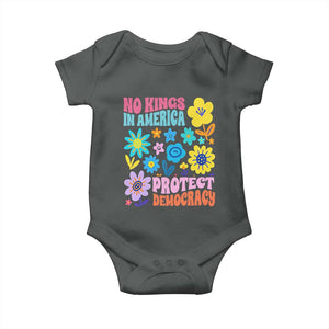 No Kings in America Protect Democracy Baby Onesie Colorful Flowers Patriotic Feminists TS02 Dark Heather Print Your Wear