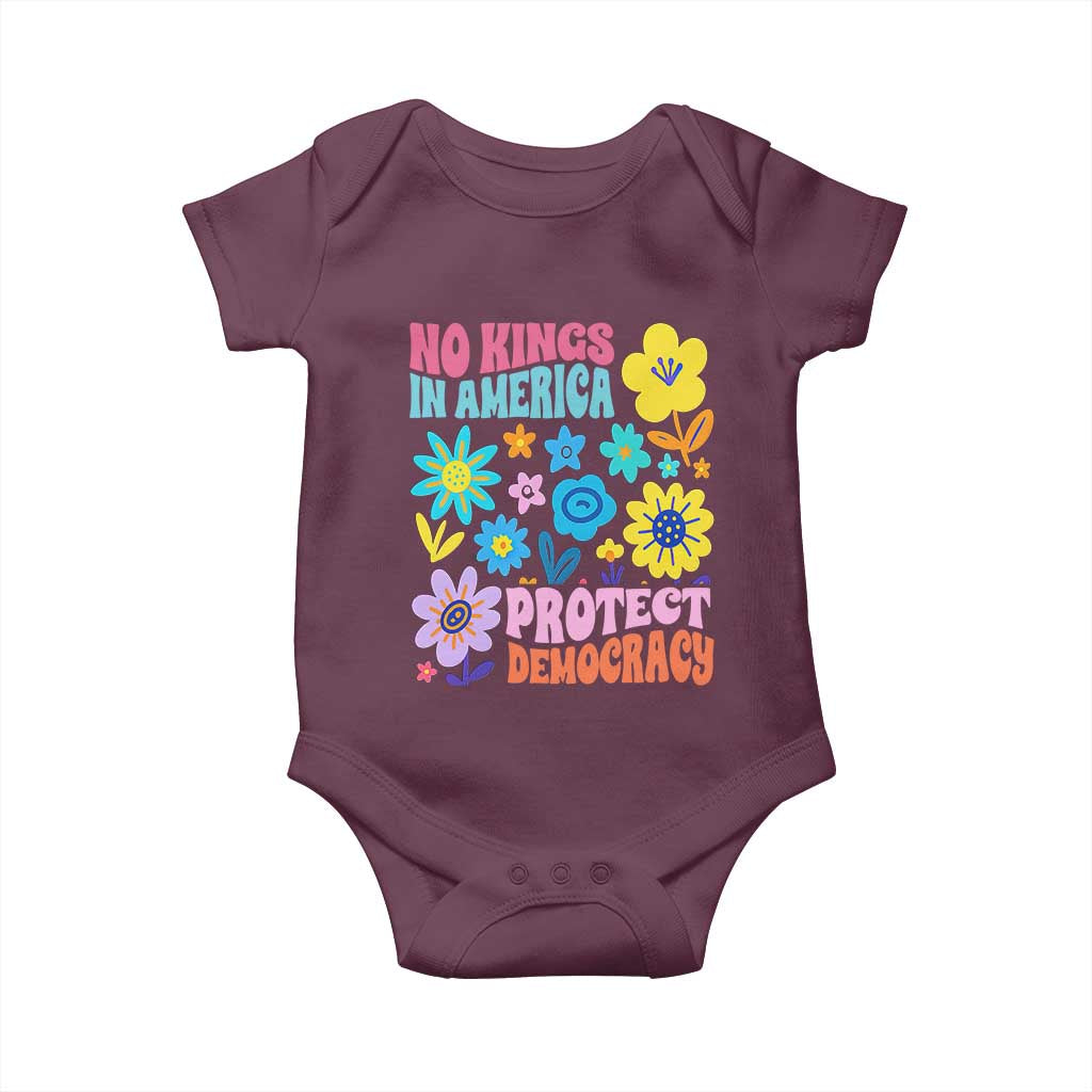 No Kings in America Protect Democracy Baby Onesie Colorful Flowers Patriotic Feminists TS02 Maroon Print Your Wear