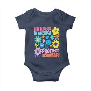 No Kings in America Protect Democracy Baby Onesie Colorful Flowers Patriotic Feminists TS02 Navy Print Your Wear