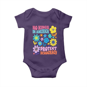 No Kings in America Protect Democracy Baby Onesie Colorful Flowers Patriotic Feminists TS02 Purple Print Your Wear