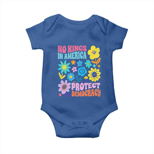 No Kings in America Protect Democracy Baby Onesie Colorful Flowers Patriotic Feminists TS02 Royal Blue Print Your Wear