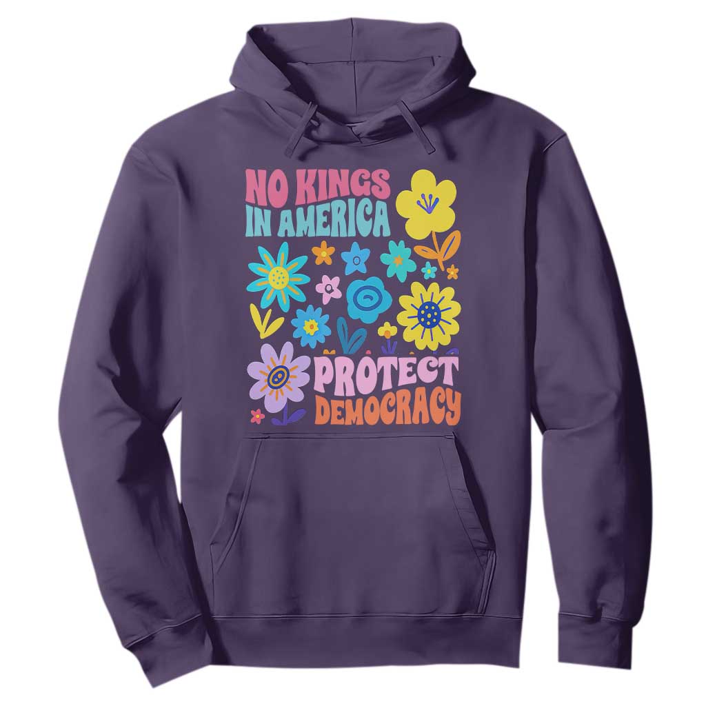 No Kings in America Protect Democracy Hoodie Colorful Flowers Patriotic Feminists TS02 Purple Print Your Wear
