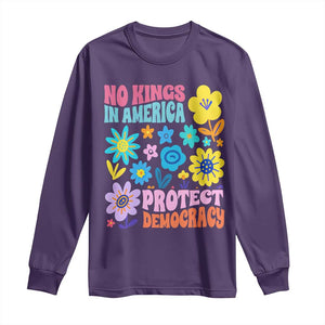No Kings in America Protect Democracy Long Sleeve Shirt Colorful Flowers Patriotic Feminists TS02 Purple Print Your Wear