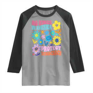 No Kings in America Protect Democracy Raglan Shirt Colorful Flowers Patriotic Feminists TS02 Sport Gray Black Print Your Wear