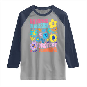 No Kings in America Protect Democracy Raglan Shirt Colorful Flowers Patriotic Feminists TS02 Sport Gray Navy Print Your Wear