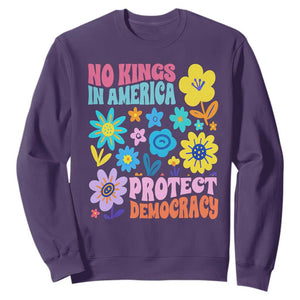 No Kings in America Protect Democracy Sweatshirt Colorful Flowers Patriotic Feminists TS02 Purple Print Your Wear