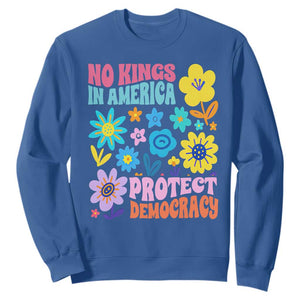 No Kings in America Protect Democracy Sweatshirt Colorful Flowers Patriotic Feminists TS02 Royal Blue Print Your Wear