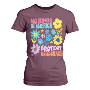 No Kings in America Protect Democracy T Shirt For Women Colorful Flowers Patriotic Feminists TS02 Maroon Print Your Wear