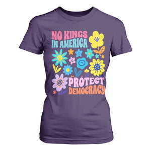 No Kings in America Protect Democracy T Shirt For Women Colorful Flowers Patriotic Feminists TS02 Purple Print Your Wear