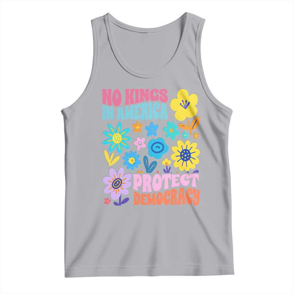 No Kings in America Protect Democracy Tank Top Colorful Flowers Patriotic Feminists TS02 Athletic Heather Print Your Wear