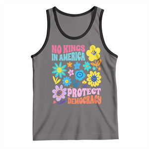 No Kings in America Protect Democracy Tank Top Colorful Flowers Patriotic Feminists TS02 Deep Heather Black Print Your Wear