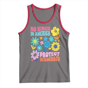 No Kings in America Protect Democracy Tank Top Colorful Flowers Patriotic Feminists TS02 Deep Heather Red Print Your Wear