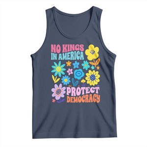 No Kings in America Protect Democracy Tank Top Colorful Flowers Patriotic Feminists TS02 Navy Print Your Wear