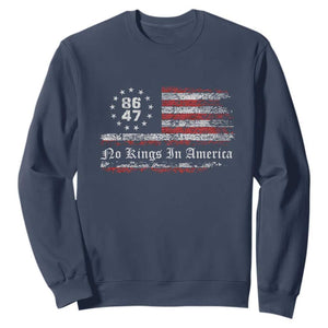 No Kings in America Sweatshirt 86 47 US Flag Impeach 47 TS10 Navy Print Your Wear