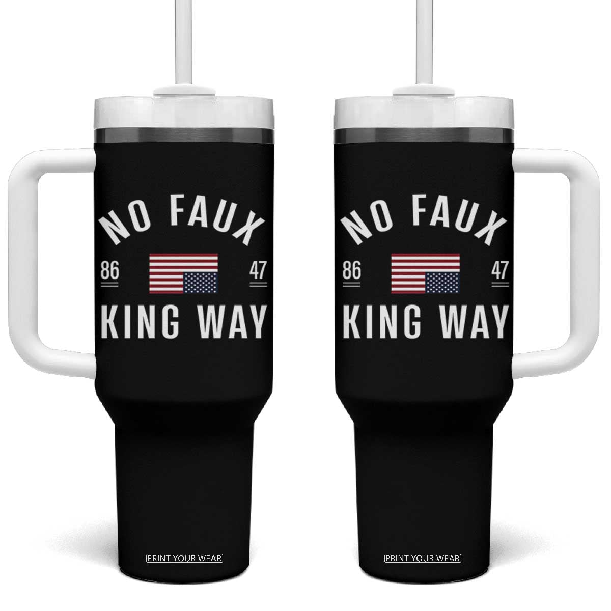 No Kings in America Tumbler With Handle US Flag Upside Down TS10 One Size: 40 oz Black Print Your Wear
