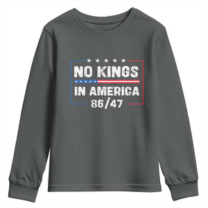 No Kings in America Youth Sweatshirt 86 47 Impeach 47 TS10 Dark Heather Print Your Wear