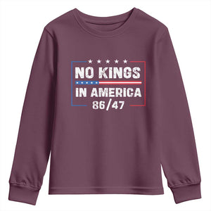 No Kings in America Youth Sweatshirt 86 47 Impeach 47 TS10 Maroon Print Your Wear