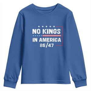 No Kings in America Youth Sweatshirt 86 47 Impeach 47 TS10 Royal Blue Print Your Wear