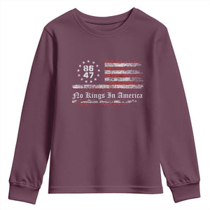 No Kings in America Youth Sweatshirt 86 47 US Flag Impeach 47 TS10 Maroon Print Your Wear