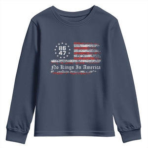No Kings in America Youth Sweatshirt 86 47 US Flag Impeach 47 TS10 Navy Print Your Wear