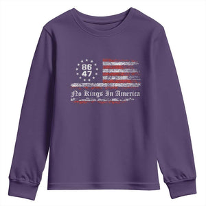 No Kings in America Youth Sweatshirt 86 47 US Flag Impeach 47 TS10 Purple Print Your Wear