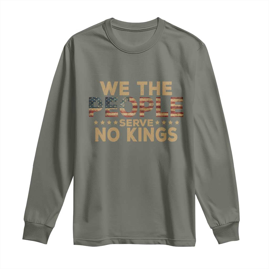 No Kings in USA Long Sleeve Shirt Vintage Old American Flag We The People TS10 Military Green Print Your Wear