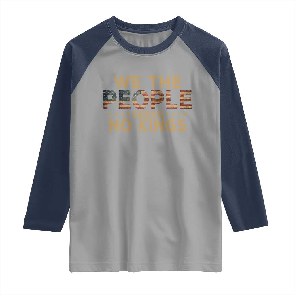 No Kings in USA Raglan Shirt Vintage Old American Flag We The People TS10 Sport Gray Navy Print Your Wear