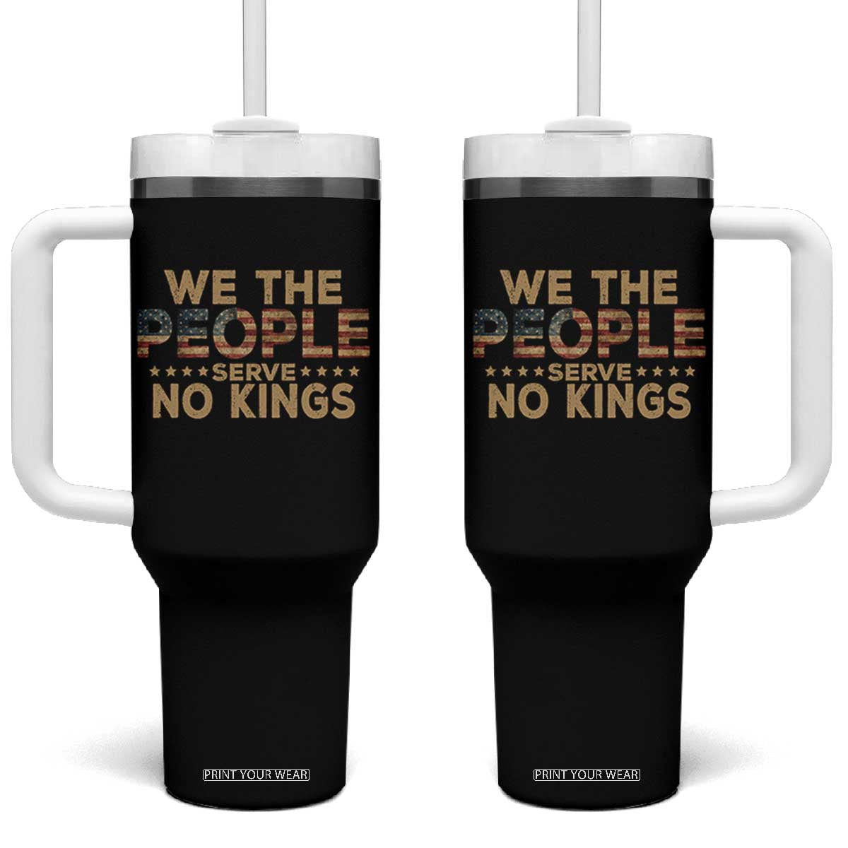 No Kings in USA Tumbler With Handle Vintage Old American Flag We The People TS10 One Size: 40 oz Black Print Your Wear