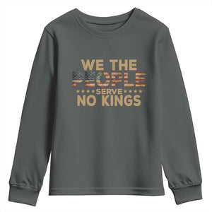No Kings in USA Youth Sweatshirt Vintage Old American Flag We The People TS10 Dark Heather Print Your Wear