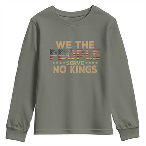 No Kings in USA Youth Sweatshirt Vintage Old American Flag We The People TS10 Military Green Print Your Wear