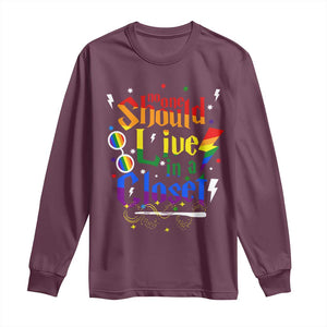 No One Should Live in a Closet Long Sleeve Shirt LGBTQ+ Pride Empowerment Ally TS02 Maroon Print Your Wear
