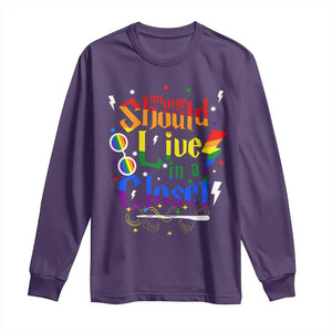 No One Should Live in a Closet Long Sleeve Shirt LGBTQ+ Pride Empowerment Ally TS02 Purple Print Your Wear